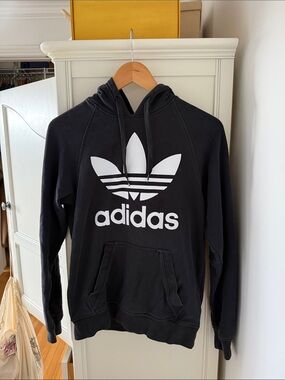 adidas Black Hoodie with White Trefoil Logo